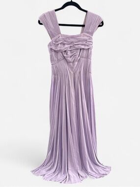 Vionnet Paris Pleated Midi Dress Purple Lavender Italian Luxury Designer Size 38